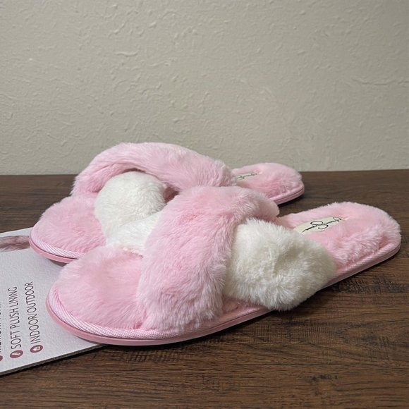 Jessica Simpson Sz L Pink & White X Slide Slippers NWT - Picture 2 of 7